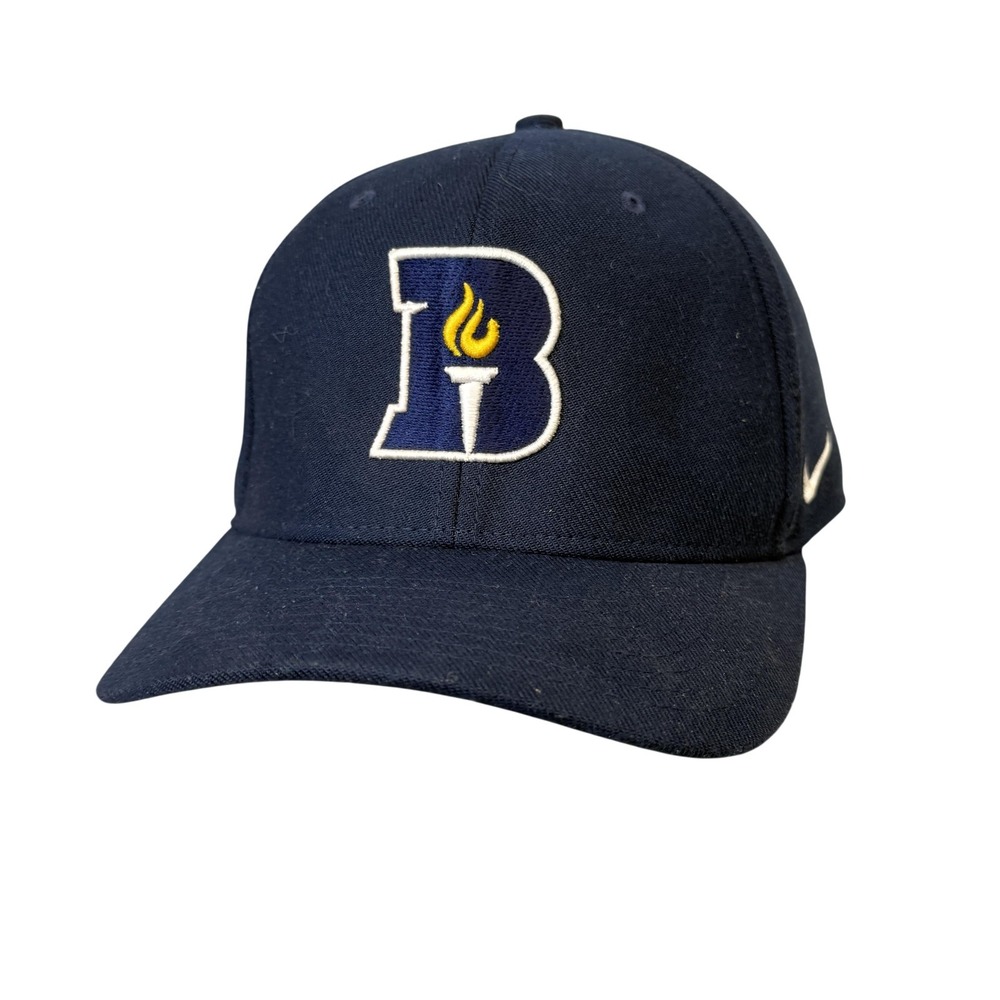B Torch Logo Hat Cap‎ Fitted Mens 7 5/8 Blue Baseball Style Nike Dri Fit